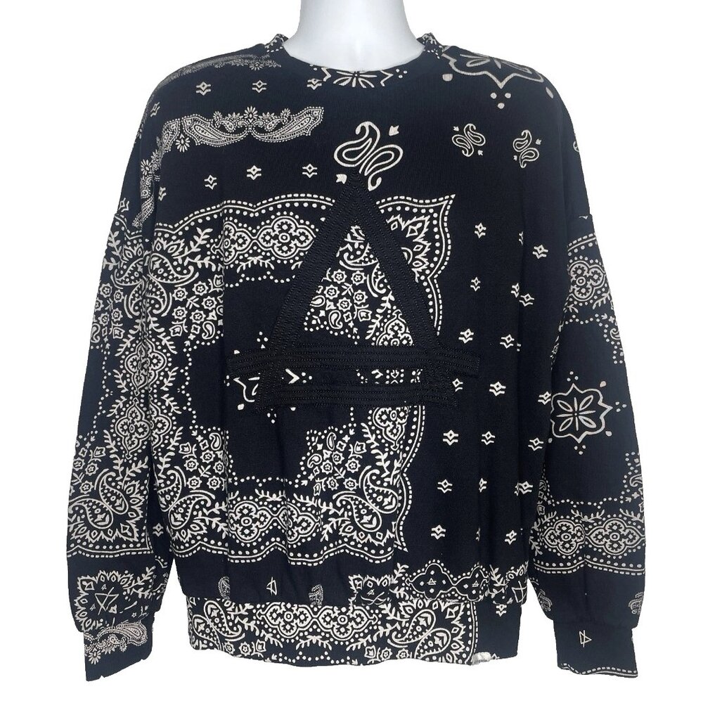 Eleven Paris Oversized Crew Neck Sweatshirt Size S Black White Paisley Print